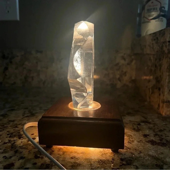 Unicorn Crystal Glass Laser Etched Hologram Lighted Wooden Base Plug In Triangle - Picture 11 of 11